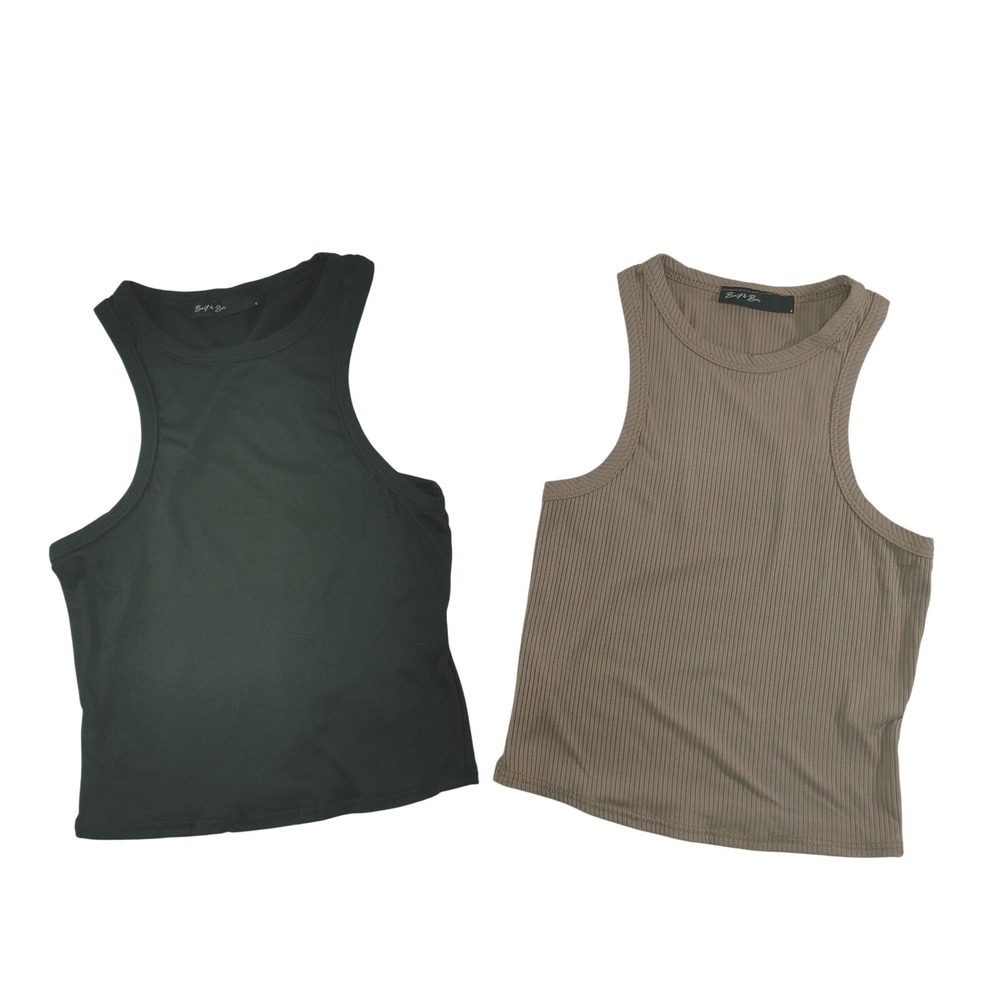 Brit & Bri Ribbed Racerback Tank Top Women's Size S Black & Taupe Set